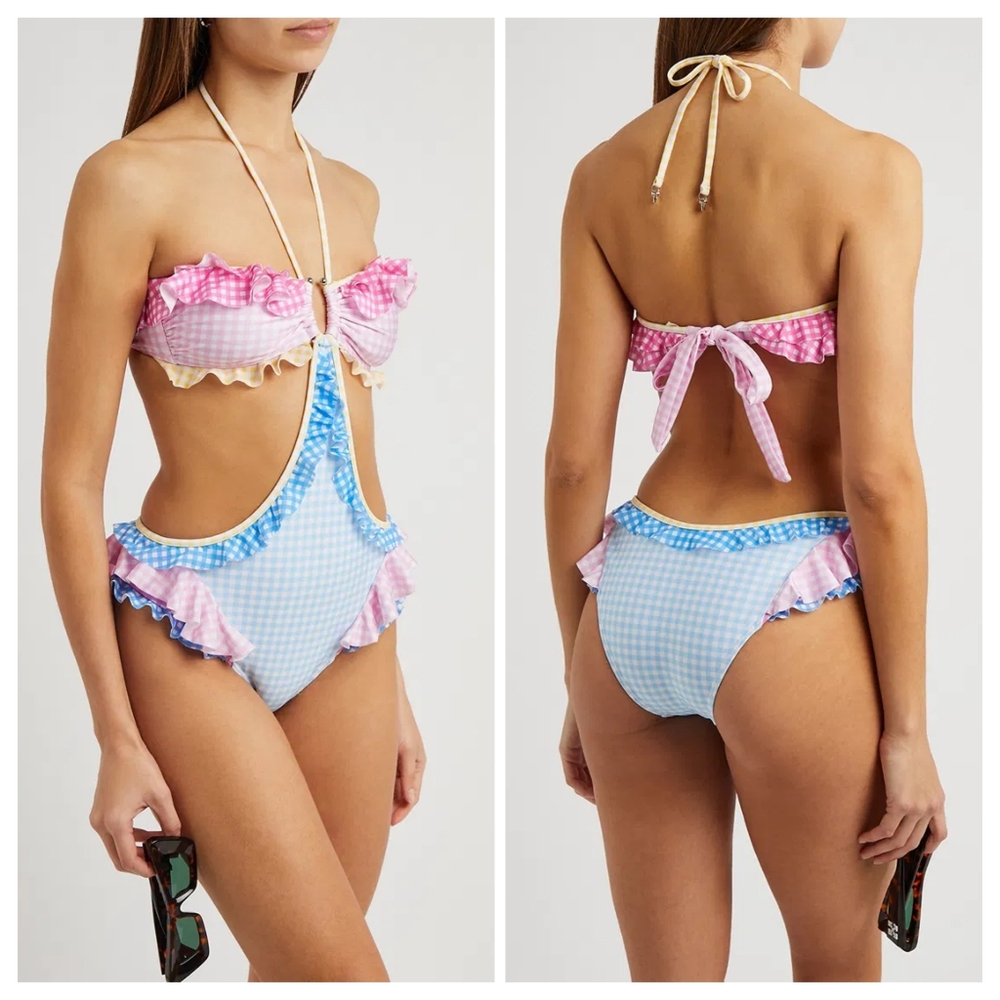 FILLYBOO Bon Bon Gingham Ruffled Cut-Out Swimsuit